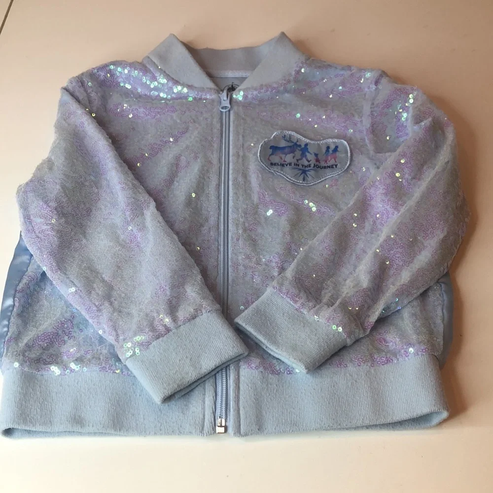Disney Frozen 2 Elsa Anna Forest Spirit Sequin Satin Zipper Jacket Girls Small
